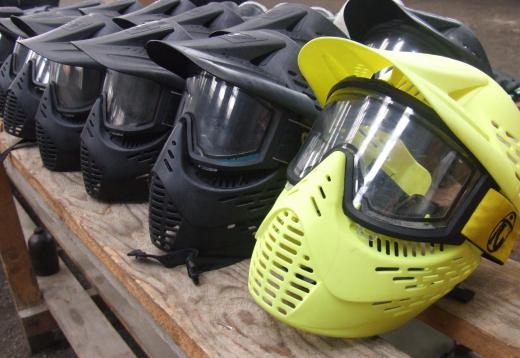 The full mask features a hard shell to protect the skin and mouth, goggles to protect the eyes and a visor to keep the glare out of a player's eyes.