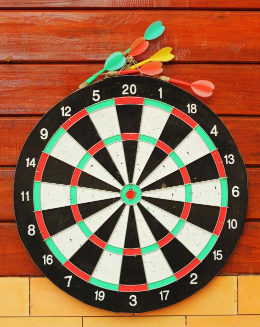 The game of darts utilizes a dart board for a target.
