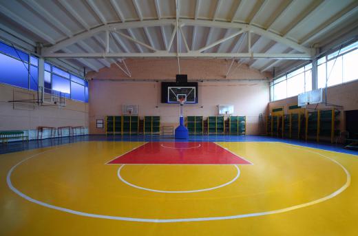 A basketball court in a school.