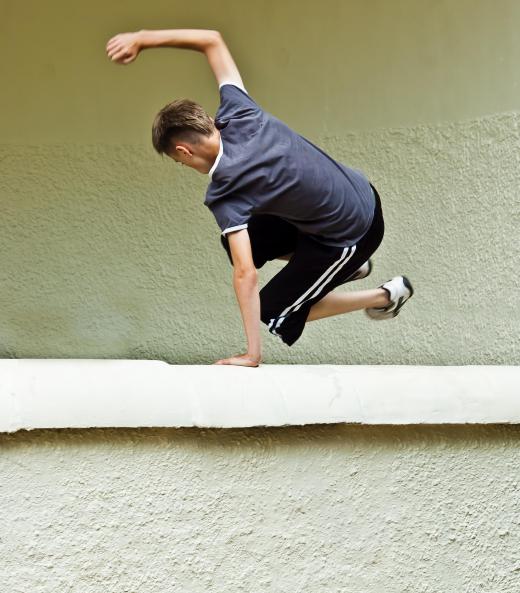 Parkour can include climbing and jumping.