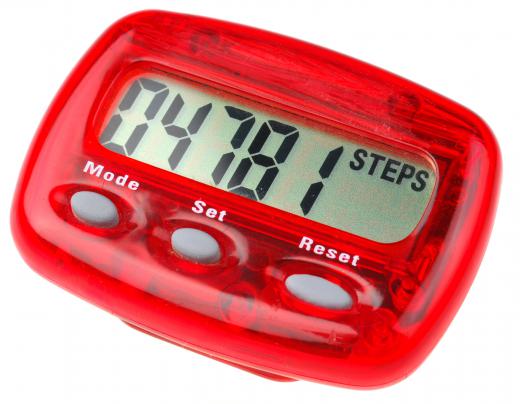 A pedometer counts a person's steps.