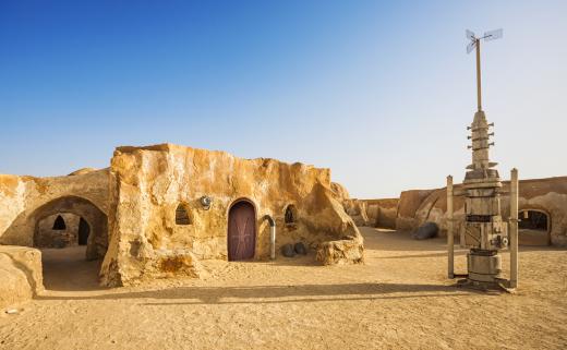 A backdrop that served as the fictional town of Mos Eisley was built in Tunisia for use in the Star Wars movies.
