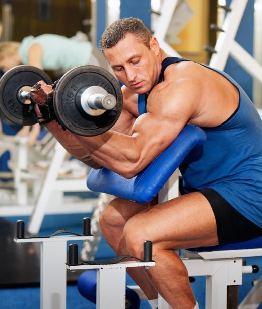 Dumbbells are used to strengthen the biceps and other arm muscles.